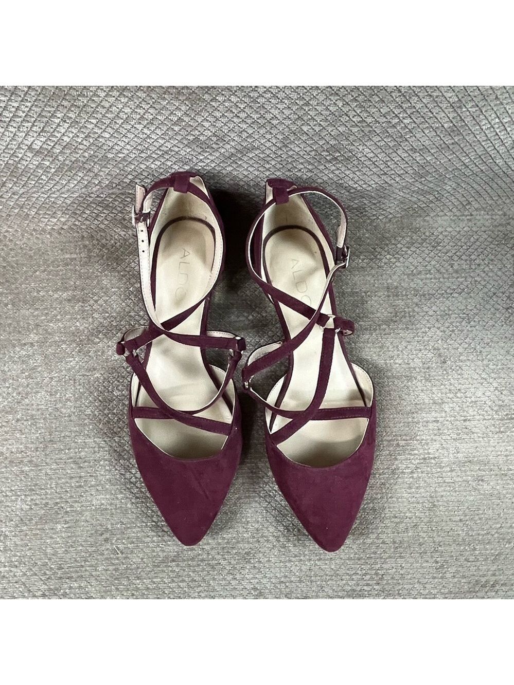 Aldo Women's Burgundy Strappy Suede Flats  size 6.5 EUC